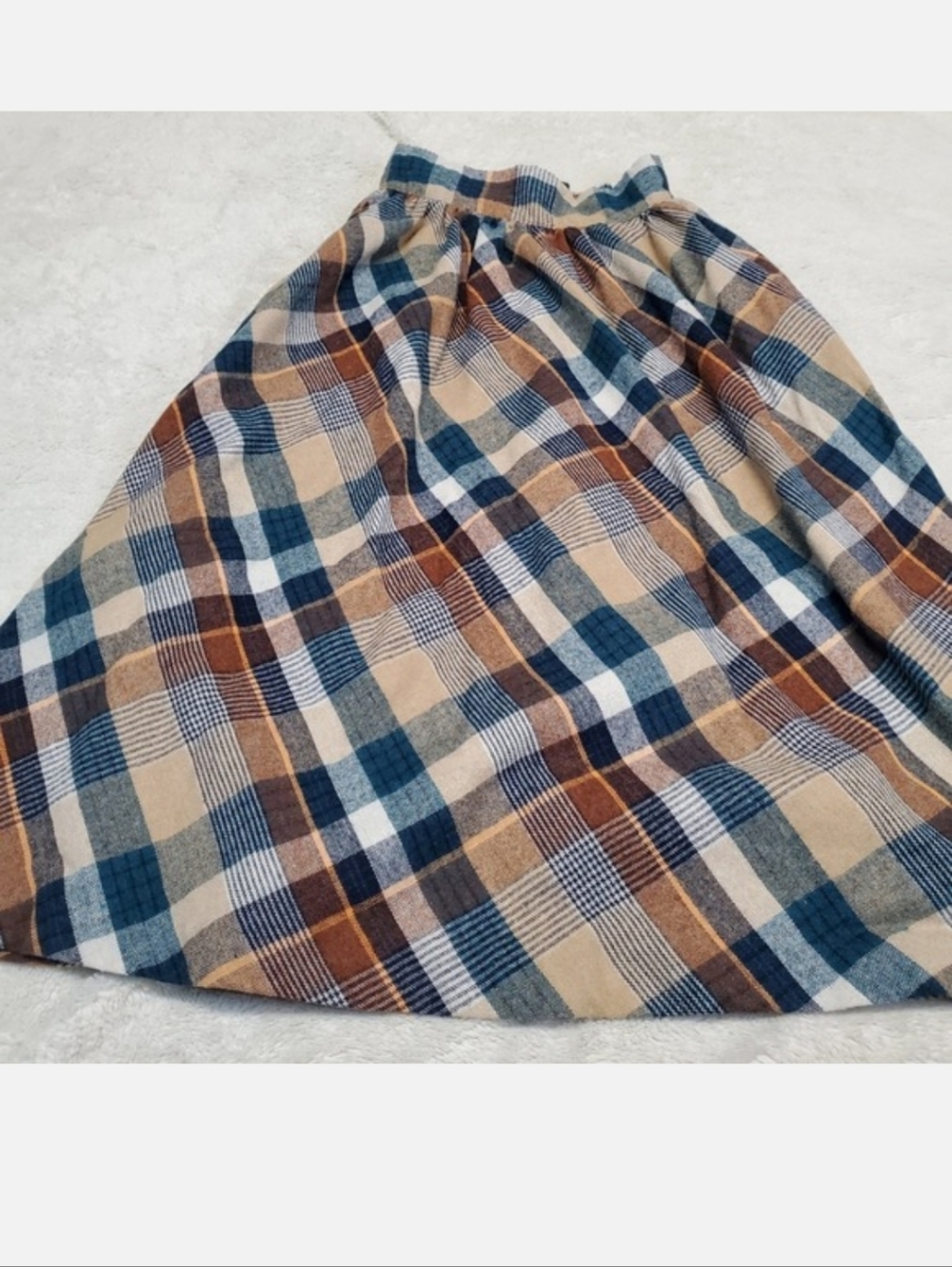 Vintage Bill Byron Tan White Blue Plaid Wool Blend Skirt 9 Academia Twee Cottage